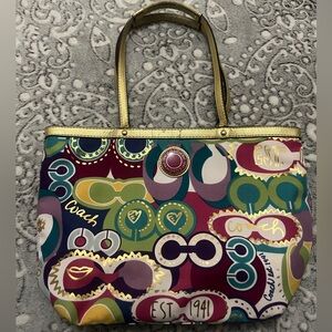 Coach Poppy Handbag Tote Graffiti MultiColor Glam Signature Y2k Vintage